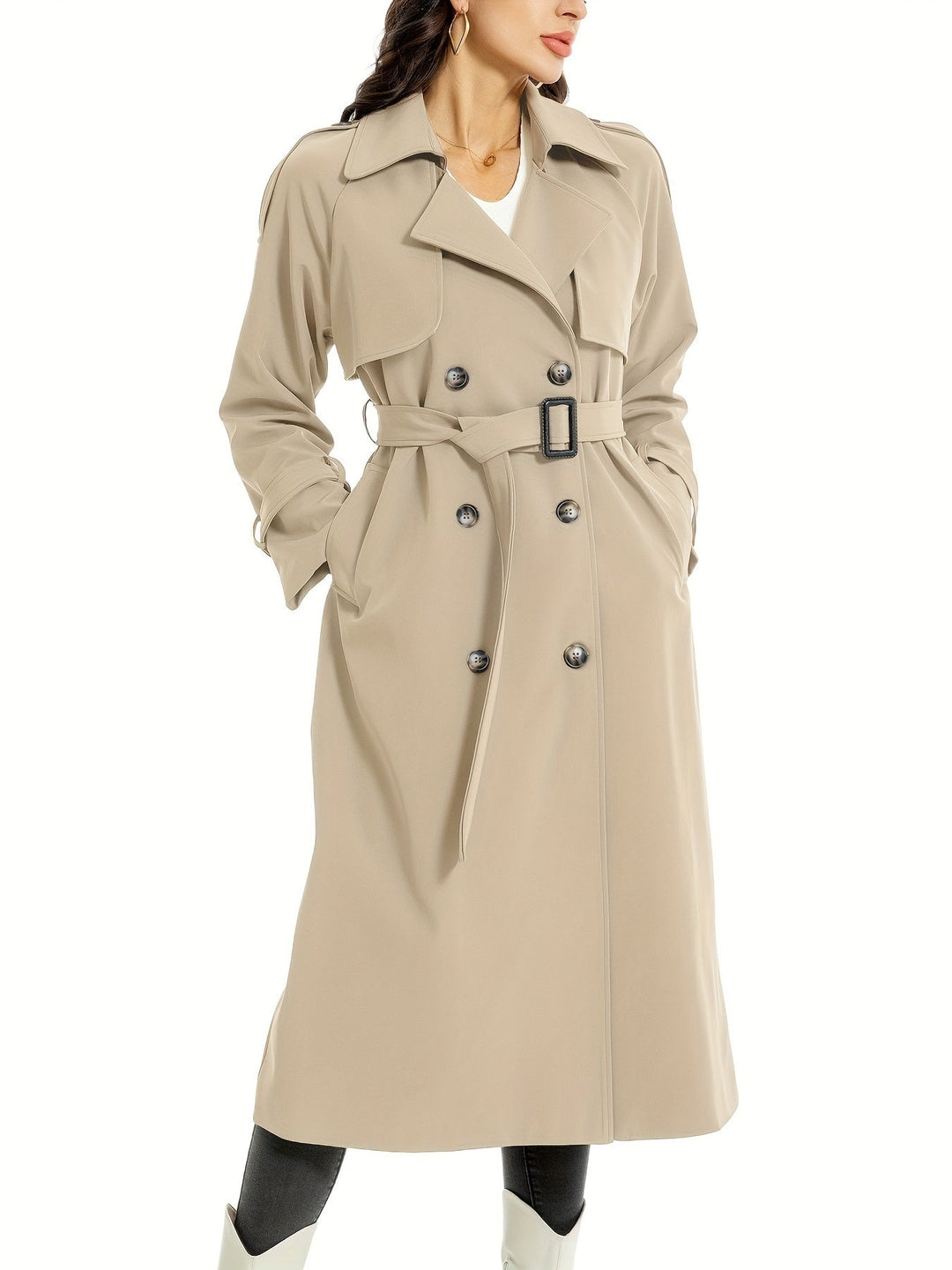 Women’s Elegant Plus Size Double Breasted Trench Coat | Ideal for Autumn/Winter