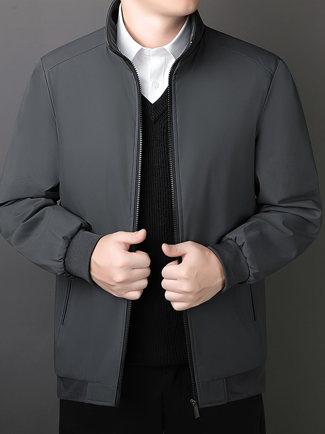 Casual Fleece-Lined Zip-Up Front Winter Jacket for Men | Ideal for Winter