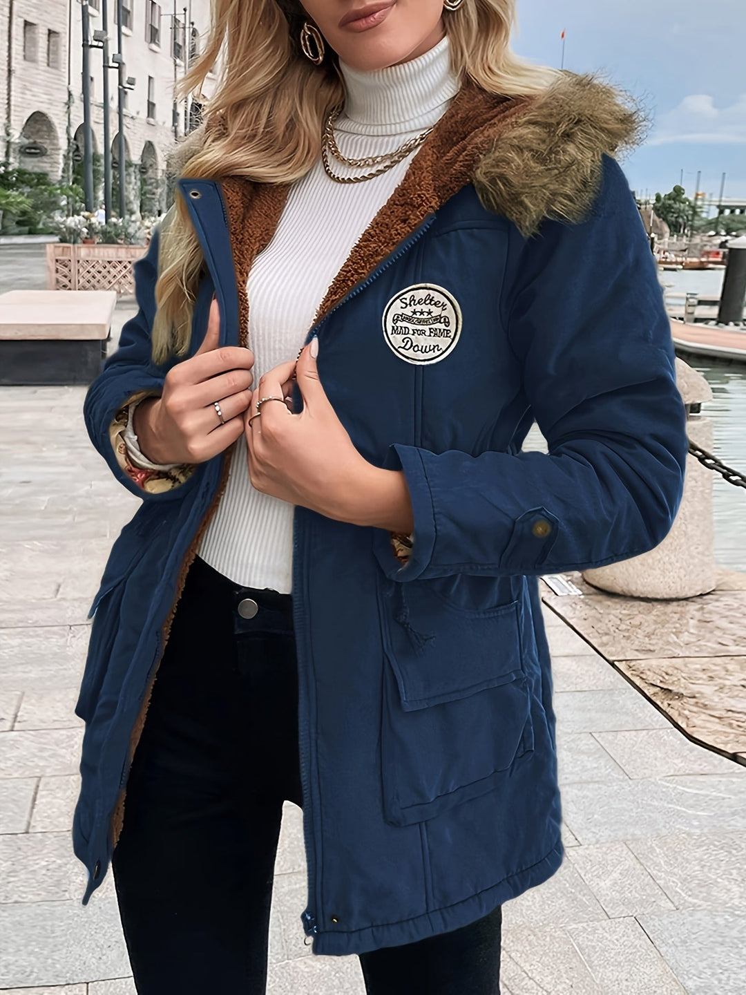 Elegant Fleece Parka Winter Jacket with Vegan Fur for Woman | Eco-Friendly Materials