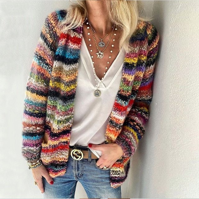 Women's Multicolor Knit Cardigan | Ideal for Autumn/Winter