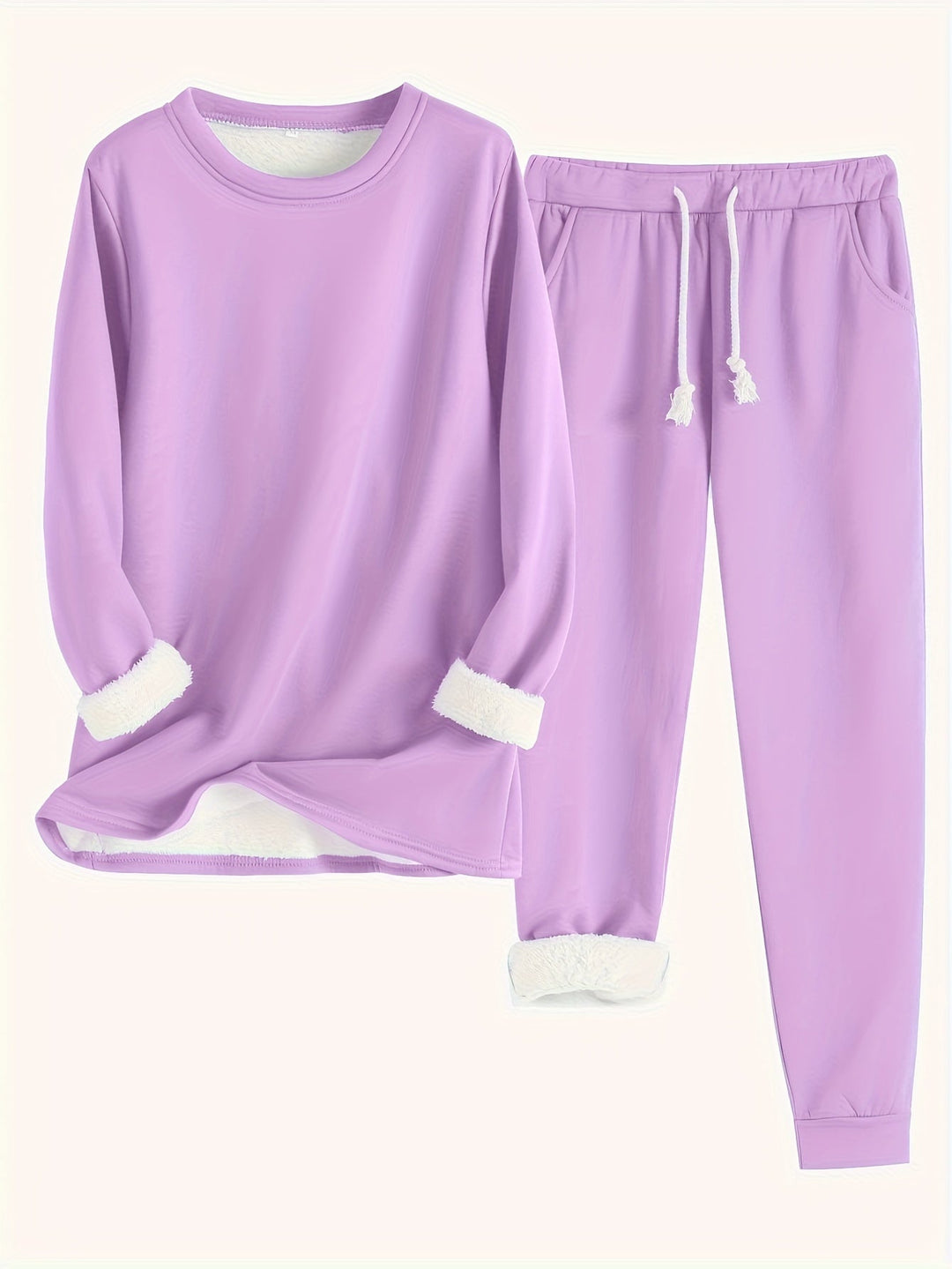 Women's Solid Color Thermal Sweater & Joggers Set | Ideal for Autumn/Winter