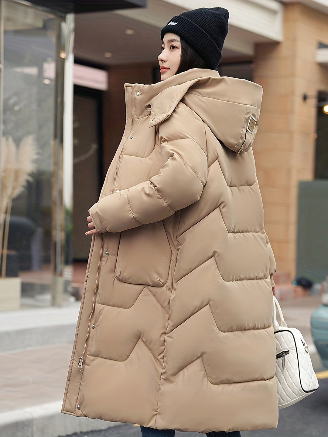 Women's Casual Plus Size Long Winter Coat with Hood and Zipper | Ideal for Autumn/Winter