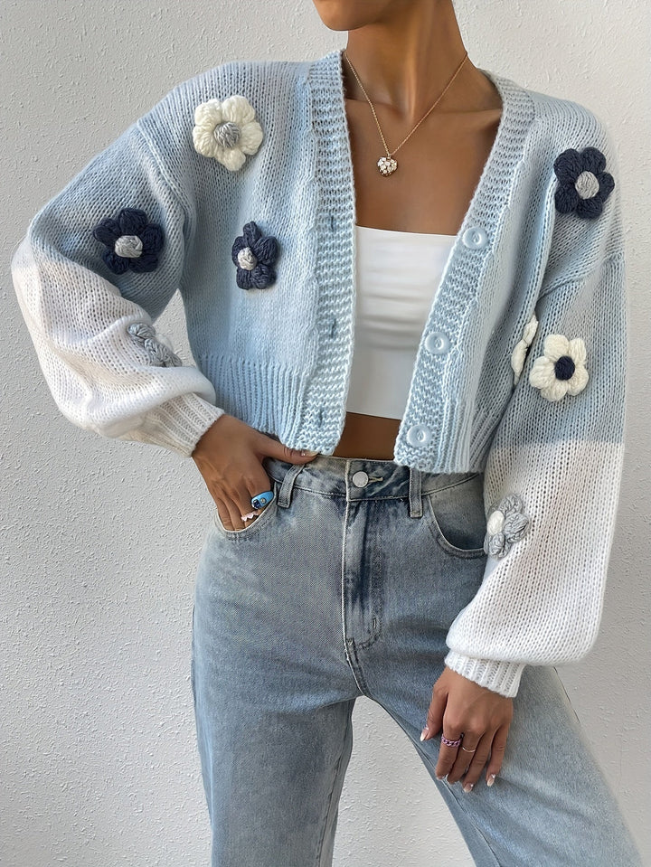 Stylish Floral Decor Warm Cotton Knitwear Cardigan for Women | Perfect for Casual Days