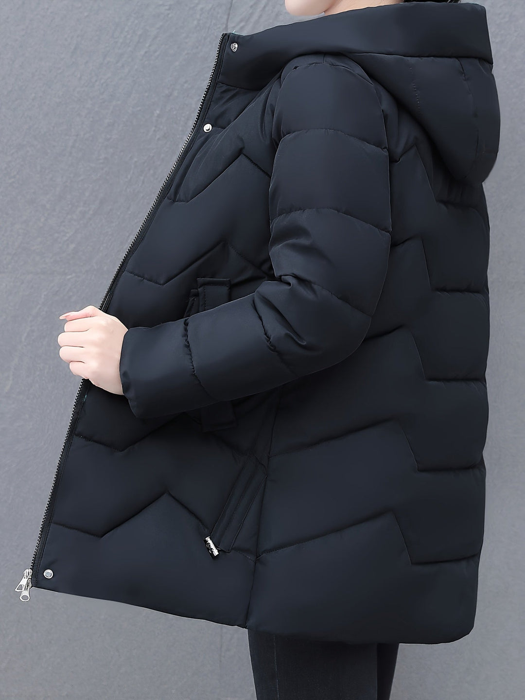 Casual Half-Long Puffer Winter Jacket with Hood for Women | Ideal for Winter