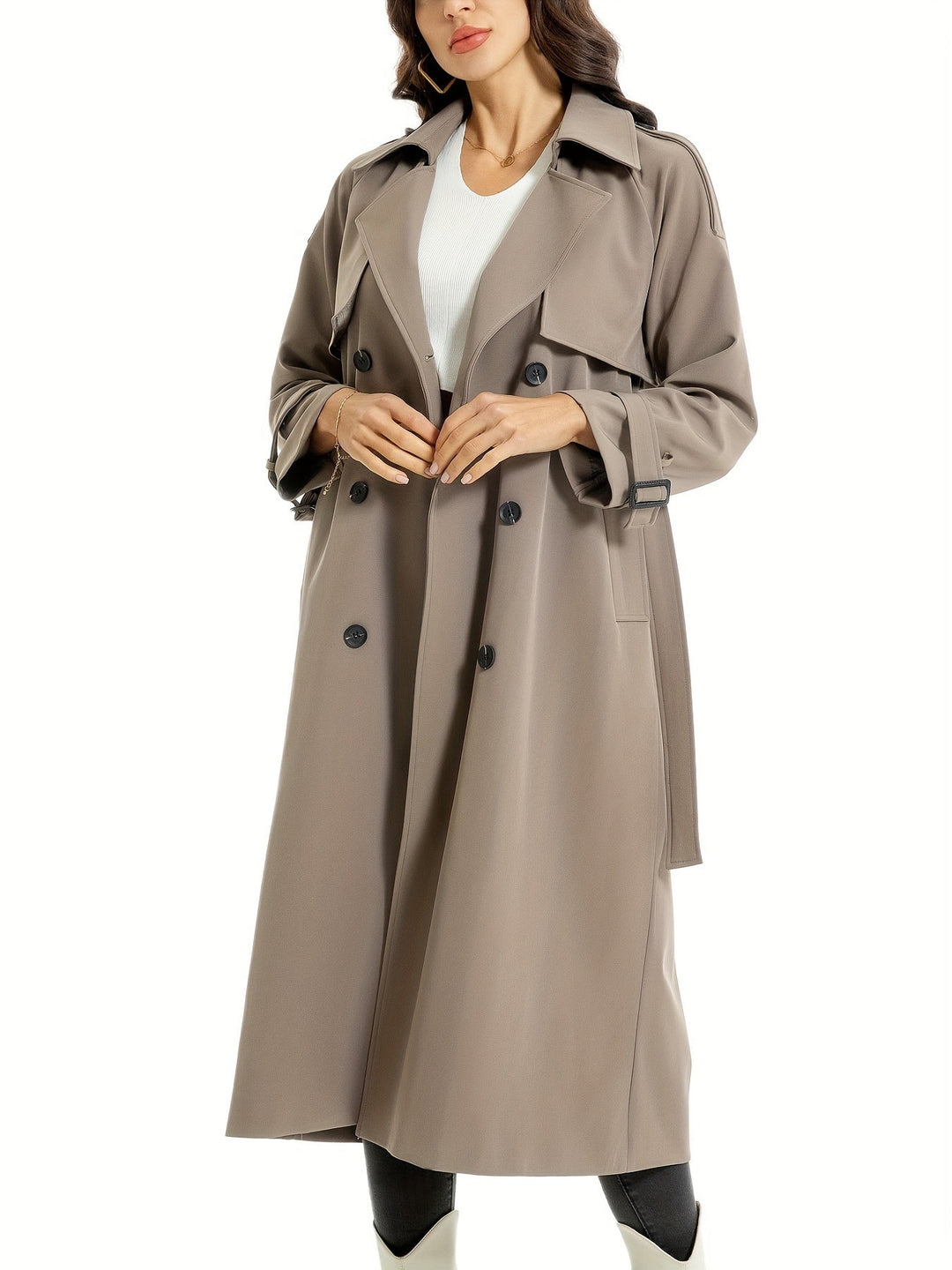 Women’s Elegant Plus Size Double Breasted Trench Coat | Ideal for Autumn/Winter