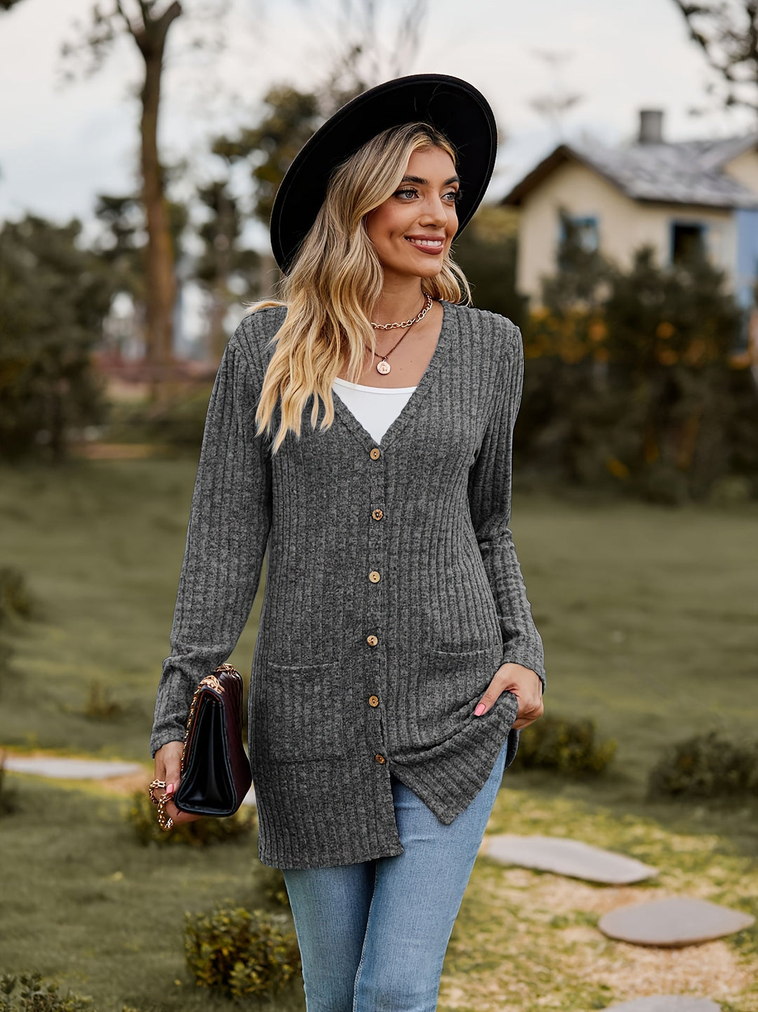 Casual Warm Ribbed Cotton Knitwear Cardigan for Women | Perfect for Casual Days