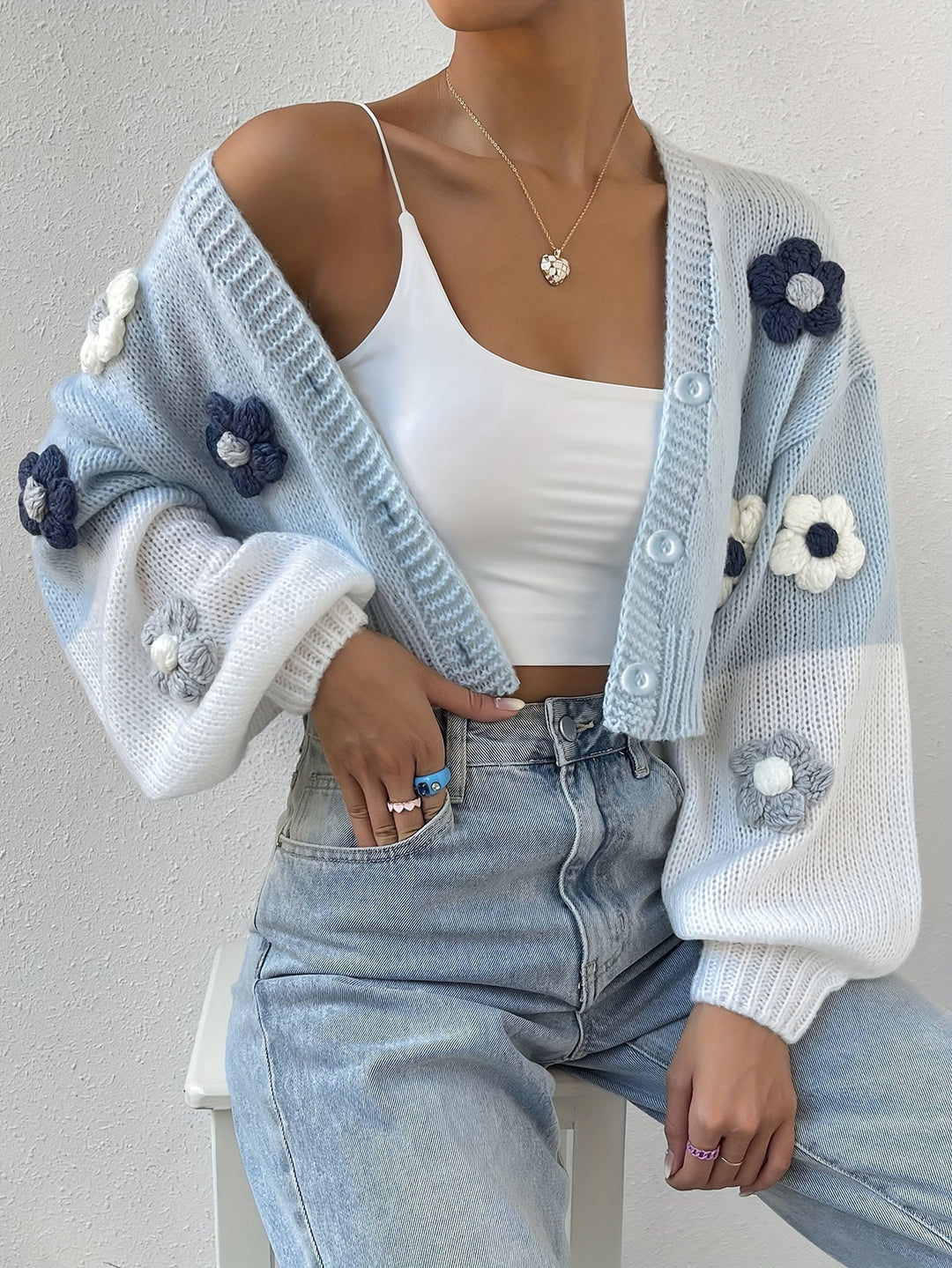 Stylish Floral Decor Warm Cotton Knitwear Cardigan for Women | Perfect for Casual Days