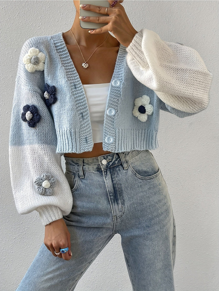 Stylish Floral Decor Warm Cotton Knitwear Cardigan for Women | Perfect for Casual Days