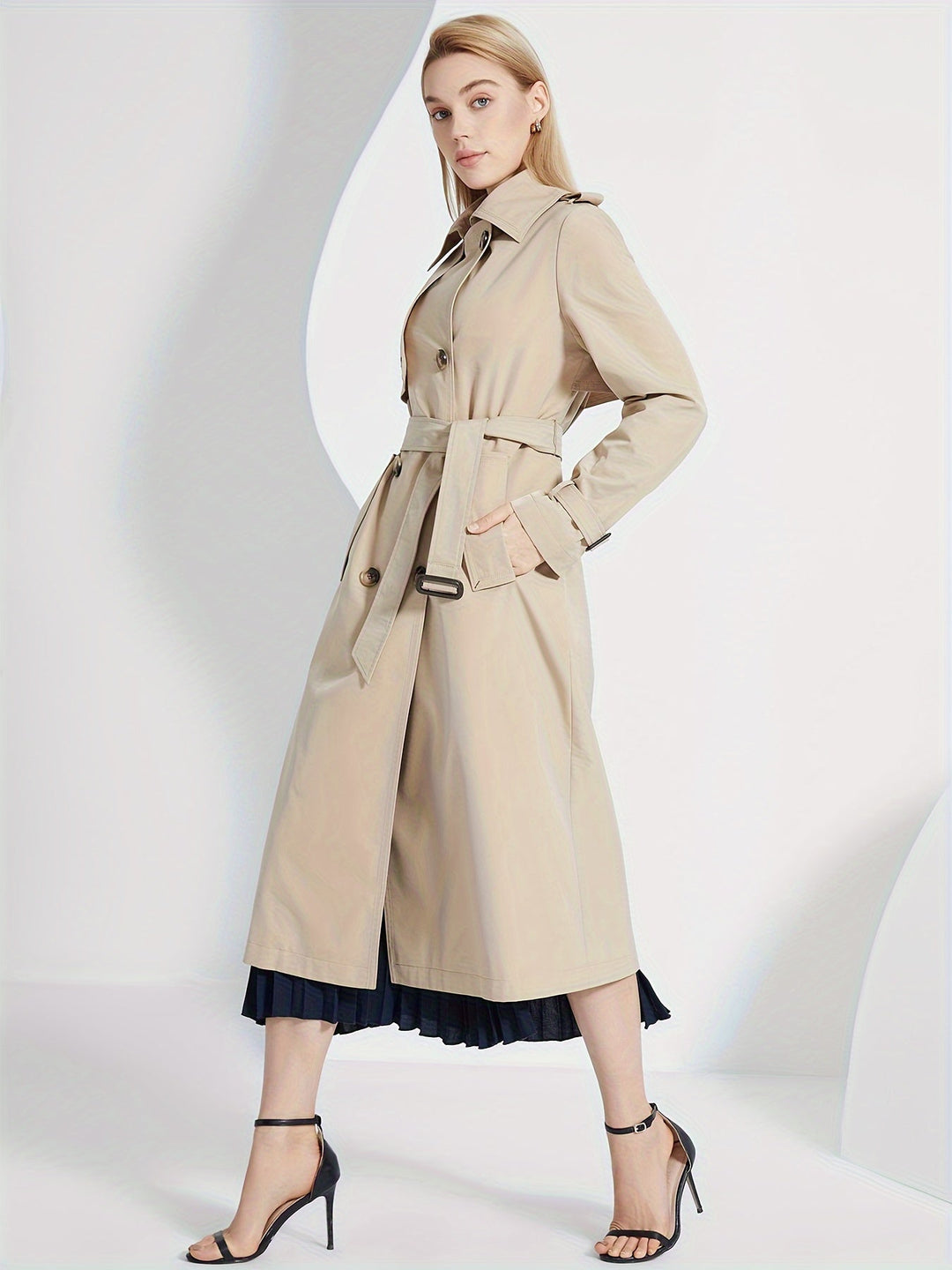 Elegant Belted Trench Coat with Long Sleeves for Women | Ideal for Autumn