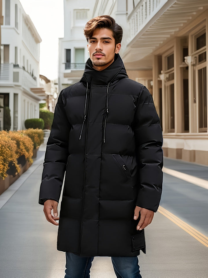 Casual Mid-Length Hooded Puffer Non-Stretch Zipper Placket Winter Jacket for Men | Perfect for Casual Days