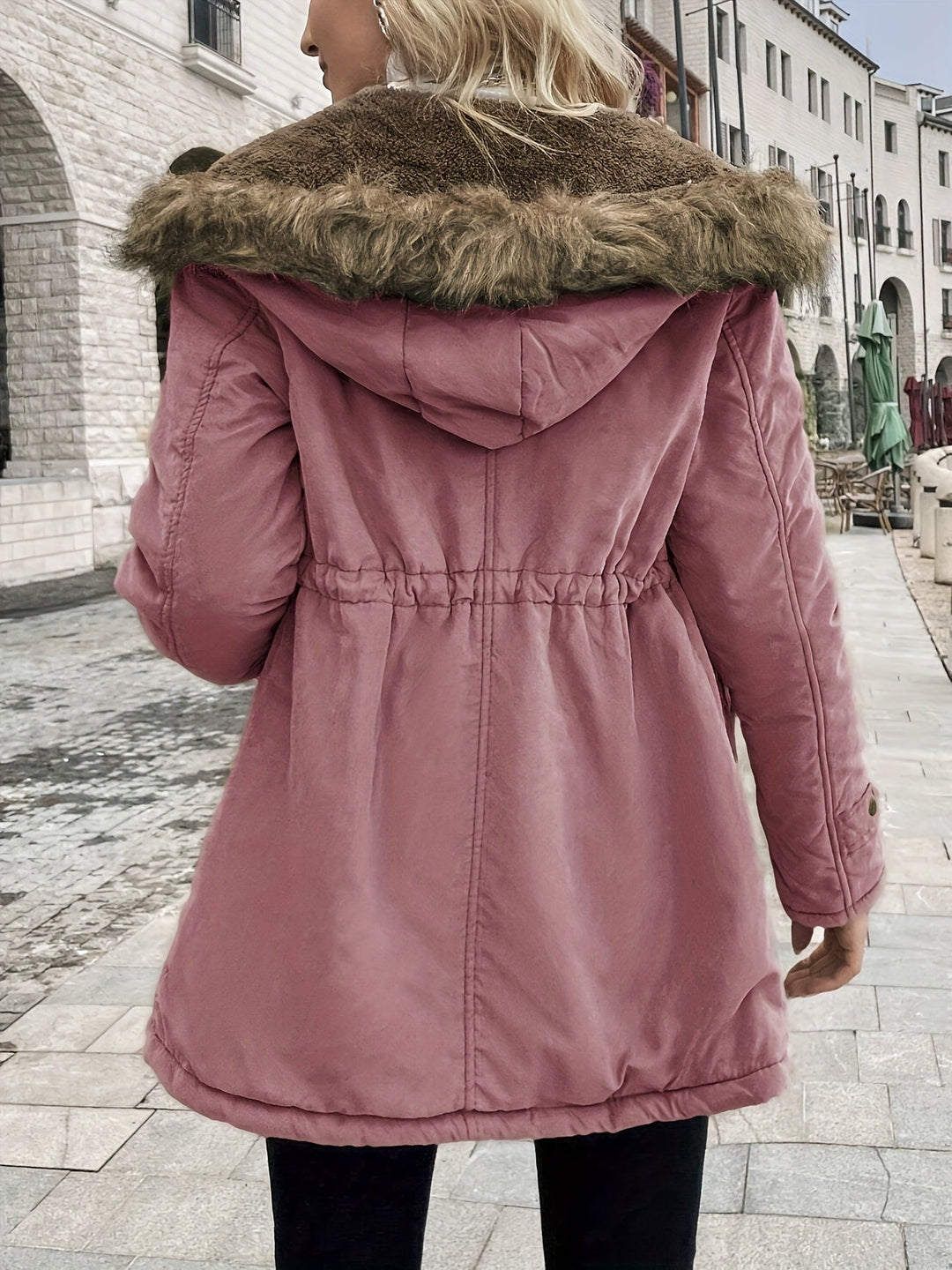 Elegant Fleece Parka Winter Jacket with Vegan Fur for Woman | Eco-Friendly Materials