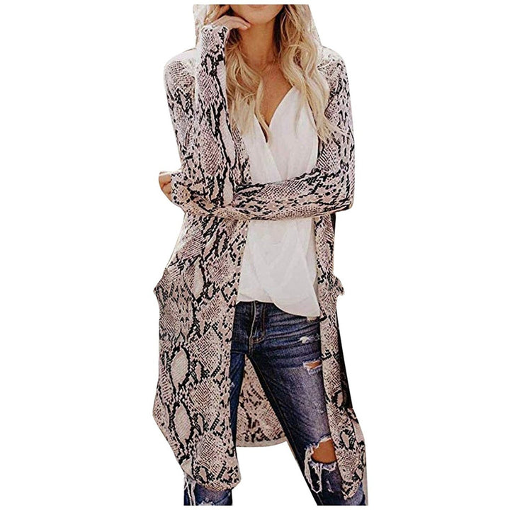 Women's Knitted Sweater Coat with Animal Print | Ideal for Autumn/Winter