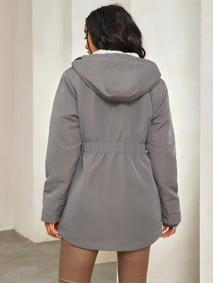 Casual Grey Fleece Parka Winter Jacket with Hood for Women | Perfect for Winter