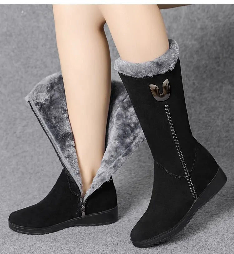 Elegant Flat Suede Boots with Zipper and Wool for Women | Perfect for Casual Days