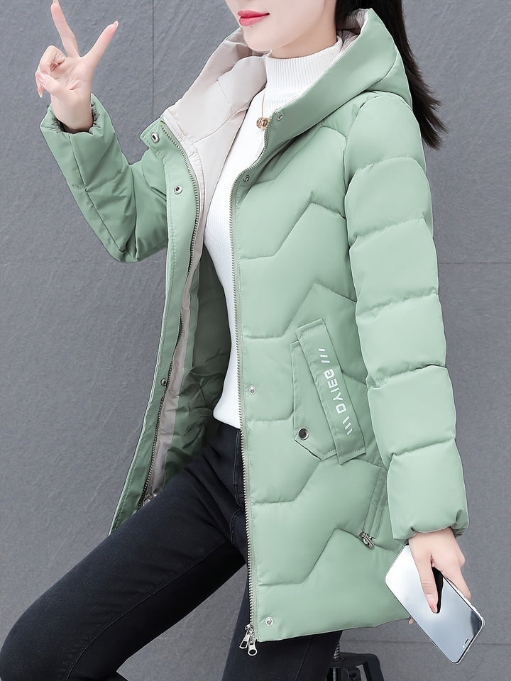 Casual Half-Long Puffer Winter Jacket with Hood for Women | Ideal for Winter