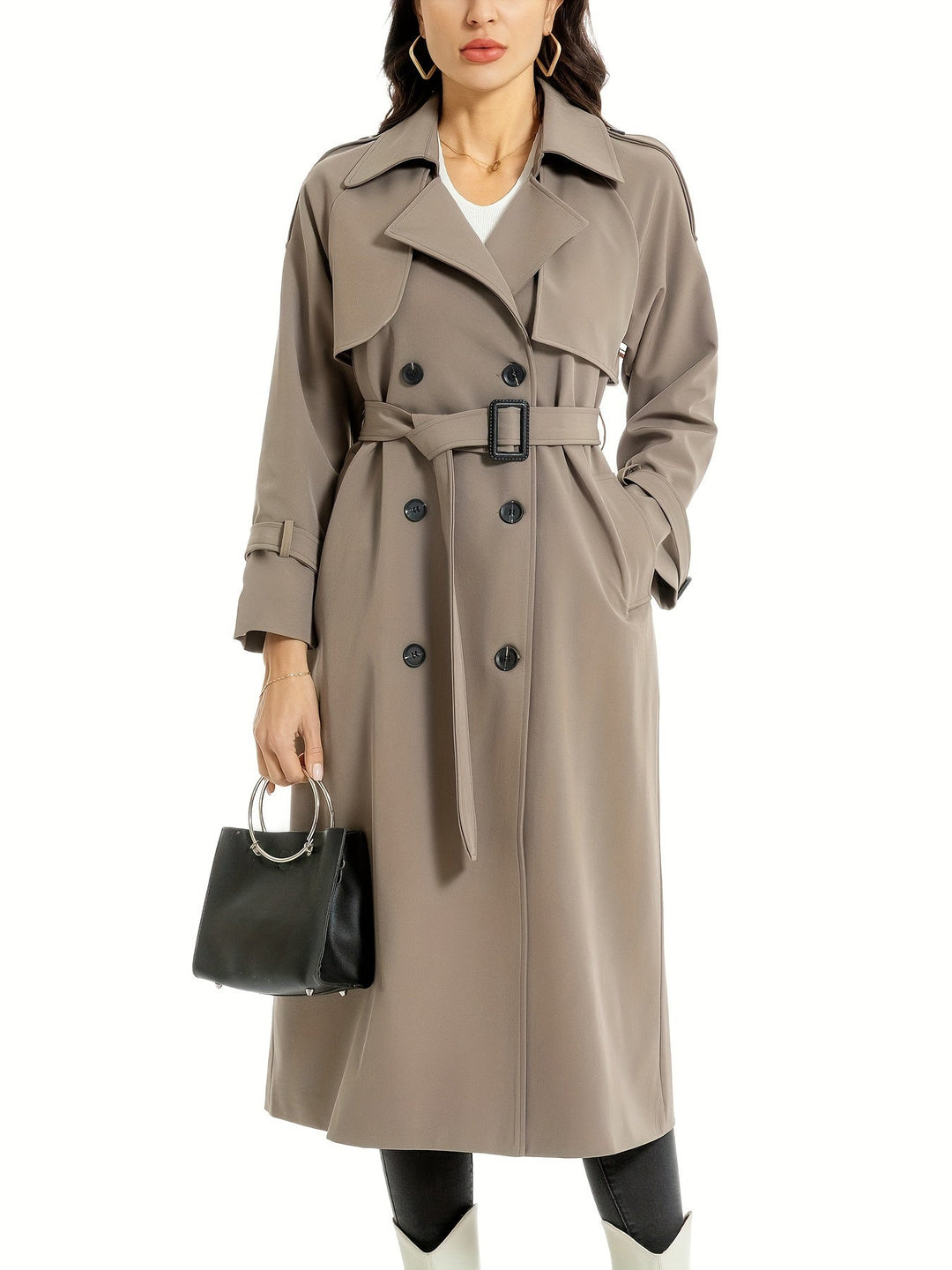 Women’s Elegant Plus Size Double Breasted Trench Coat | Ideal for Autumn/Winter