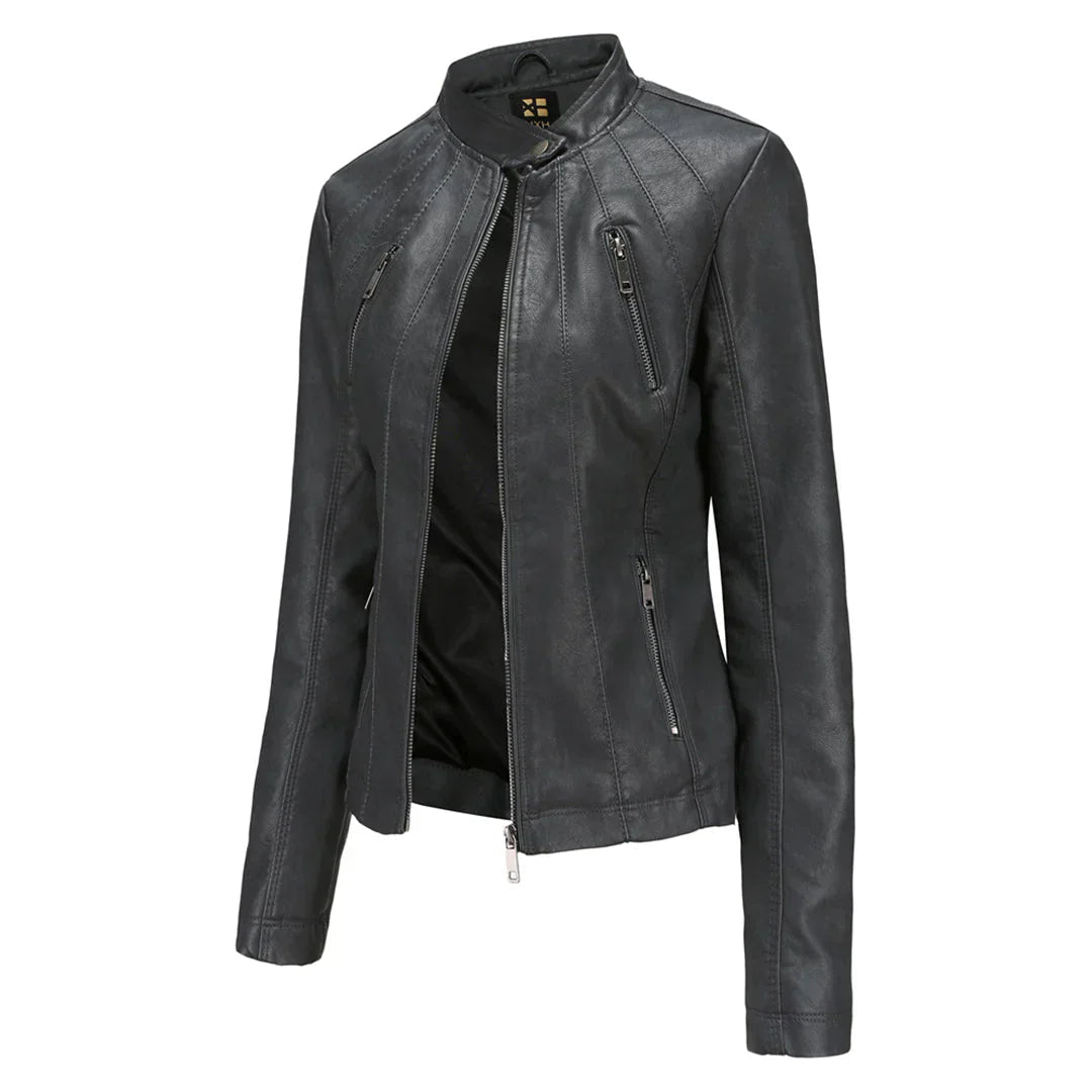 Comfortable Vegan Leather Jacket with Double Pocket for Women | Perfect for Casual Days