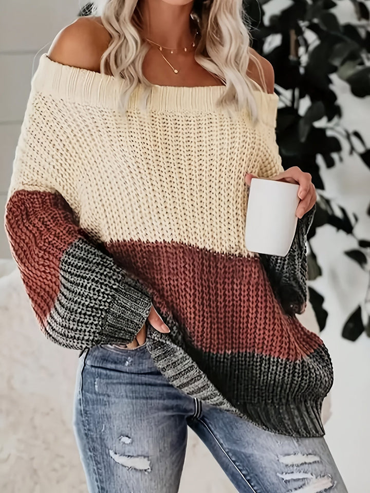 Casual Cotton Off Shoulder Oversized Sweater with Loose Fit for Women | Ideal for Autumn