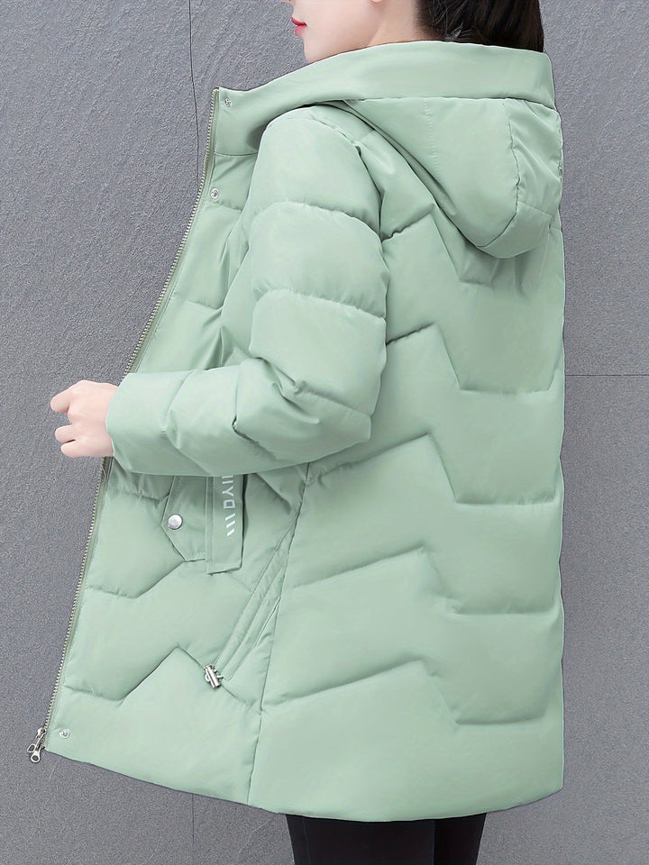 Casual Half-Long Puffer Winter Jacket with Hood for Women | Ideal for Winter