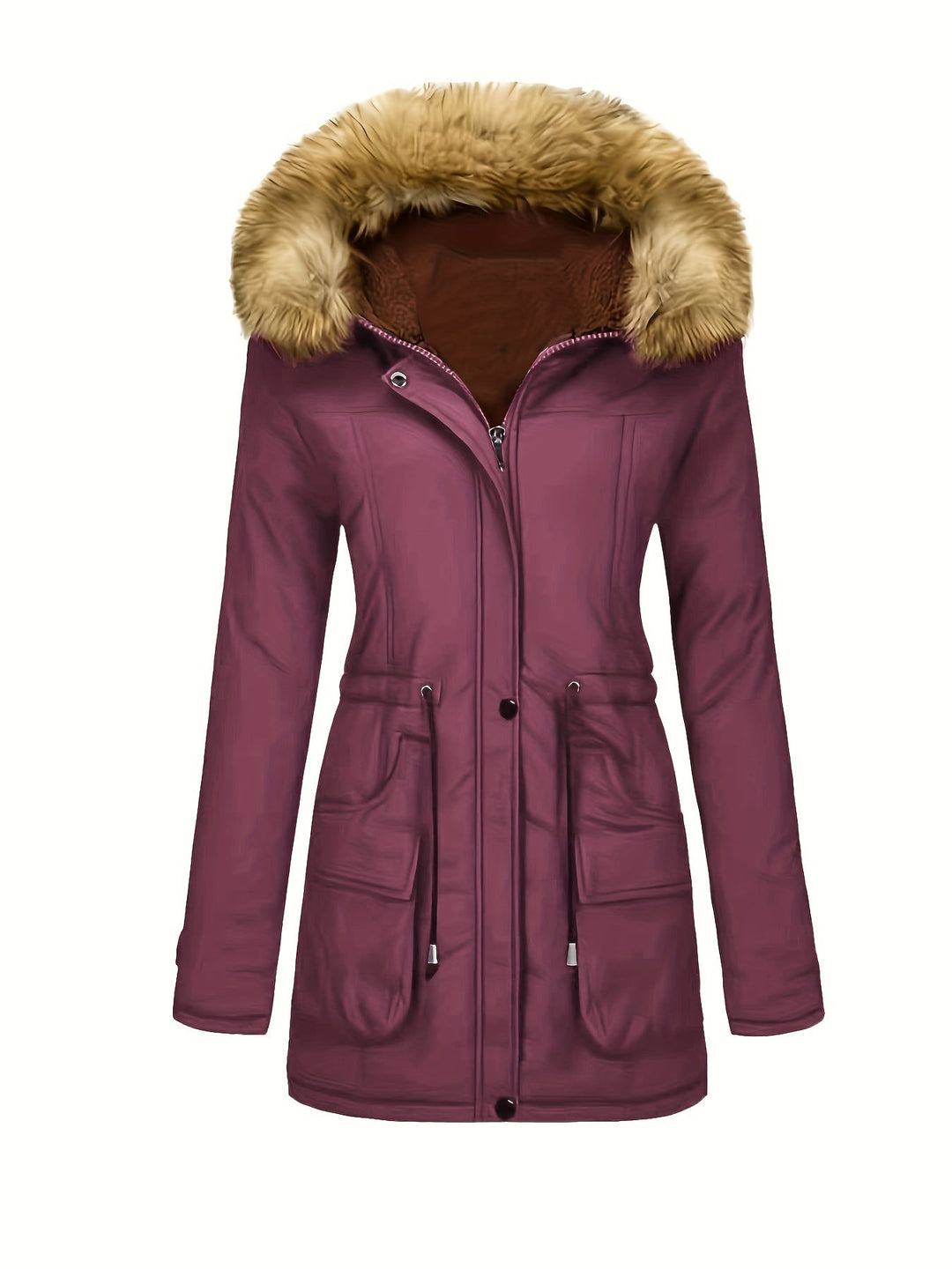 Casual Fleece Parka Winter Jacket with Vegan Fur Hood for Woman | Ideal for Everyday Wear