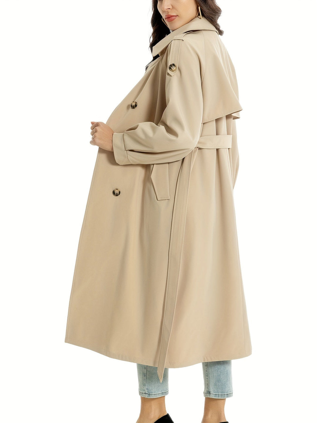 Women's Classic Long Trenchcoat with Double-Button Closure | Ideal for Autumn/Winter