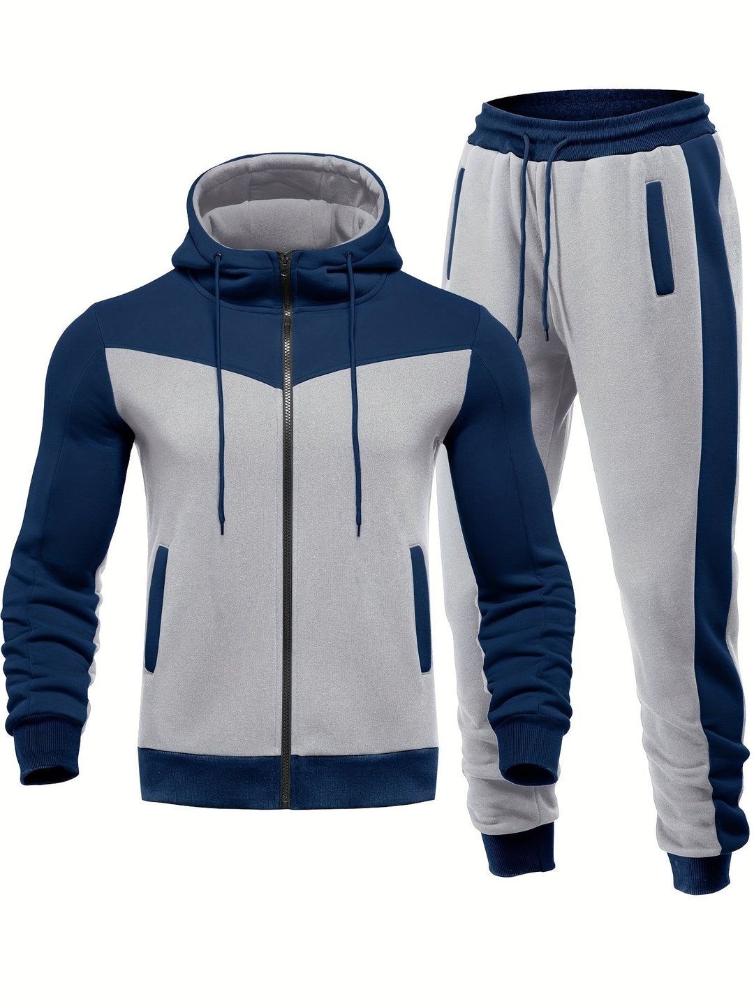 Casual Hooded Tracksuit with Collared Neck Jacket and Pants for Men | Ideal for Any Season