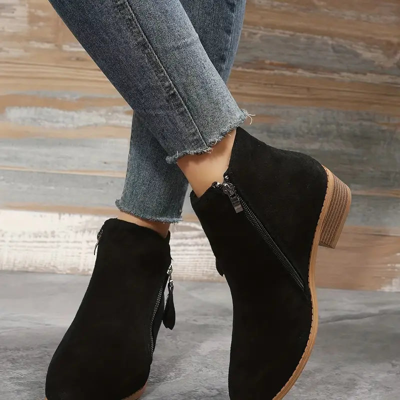 Stylish Suede Ankle Boots with Zipper and Heel for Women | Ideal for Autumn/Winter