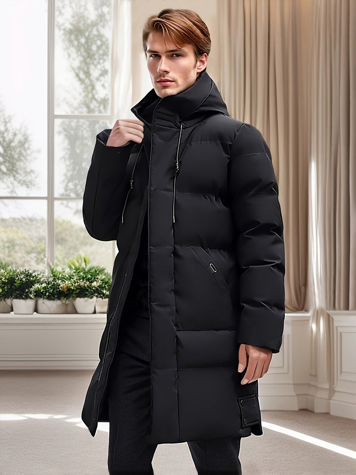 Casual Mid-Length Hooded Puffer Non-Stretch Zipper Placket Winter Jacket for Men | Perfect for Casual Days