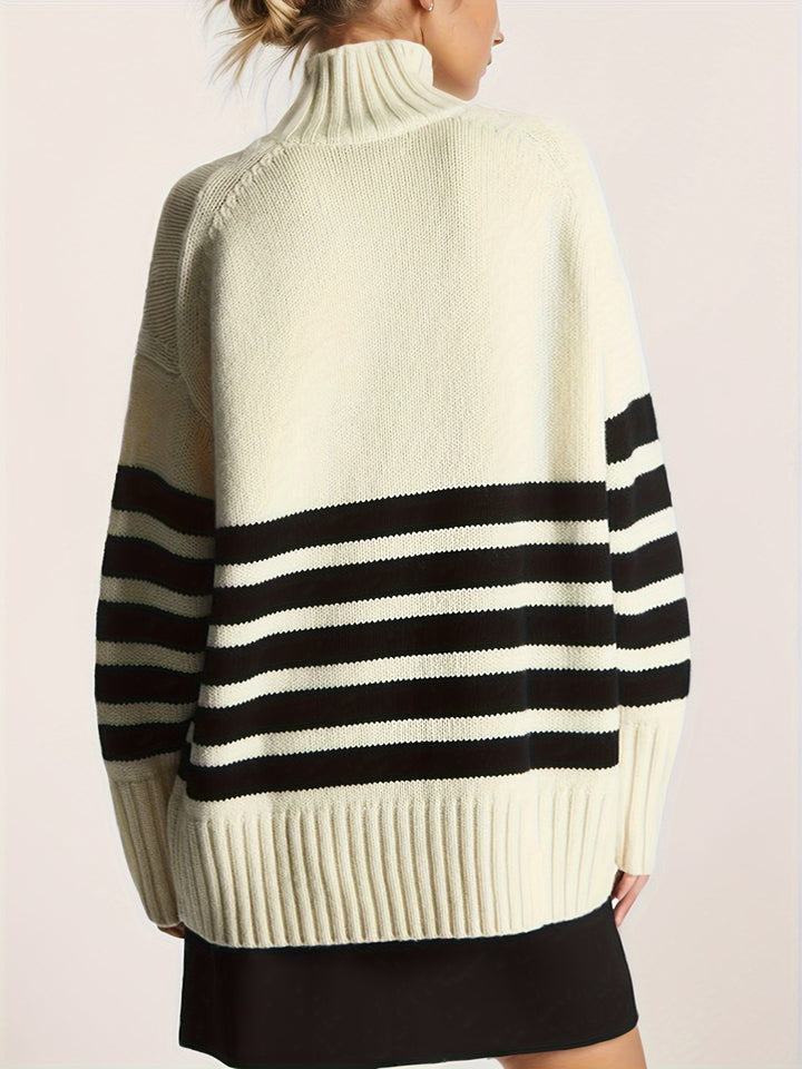 Casual Cotton Off Shoulder Striped Pullover Sweater with Loose Fit Design for Women | Ideal for Autumn