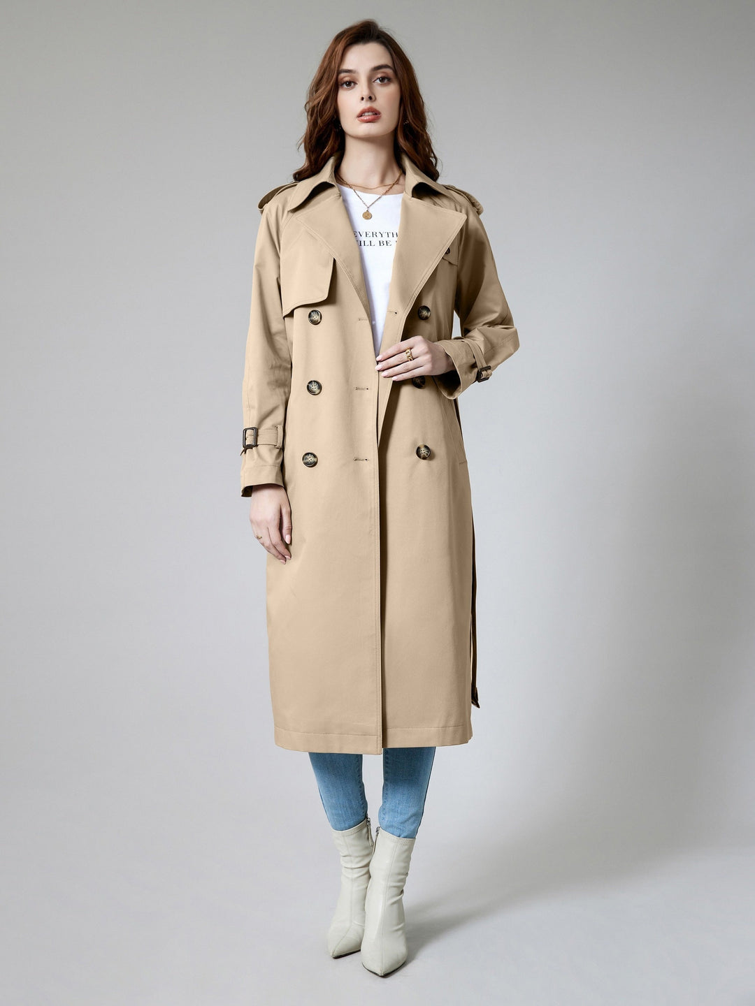 Elegant Trench Coat with Belt Detail and Mid-Length Windproof Design for Women | Ideal for Autumn