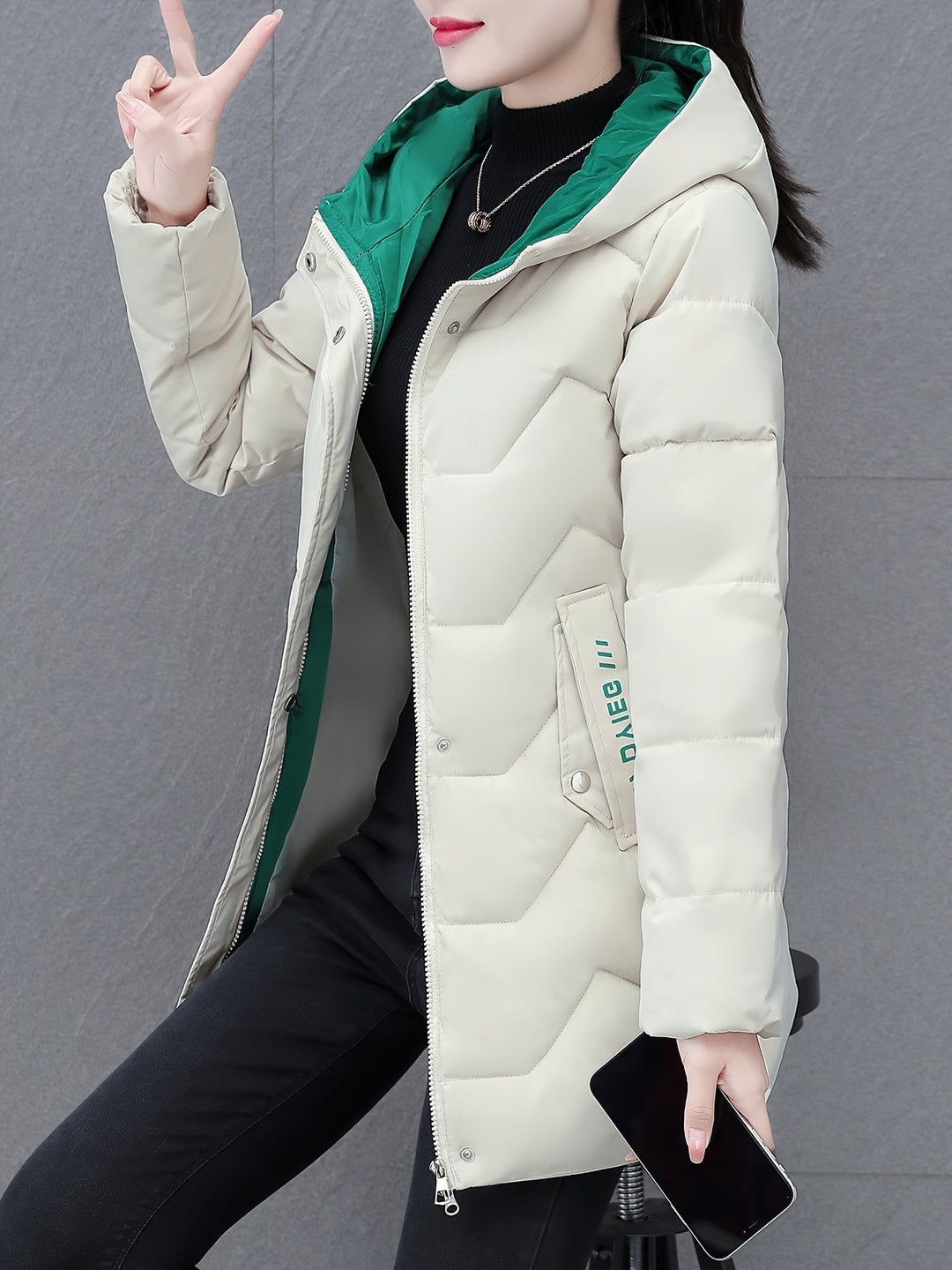 Casual Half-Long Puffer Winter Jacket with Hood for Women | Ideal for Winter