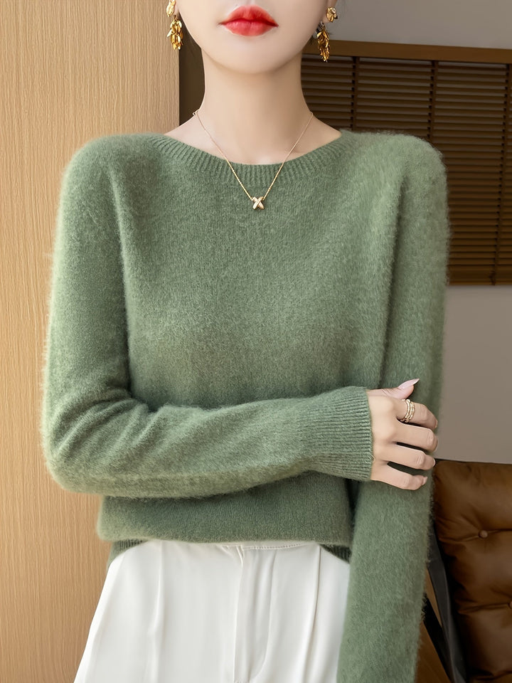 Casual Wool Shearling Pullover Sweater with Crew Neck and Medium Stretch for Women | Ideal for Autumn