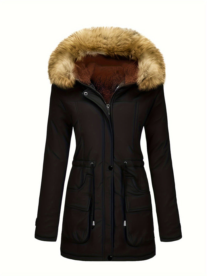 Casual Fleece Parka Winter Jacket with Vegan Fur Hood for Woman | Ideal for Everyday Wear