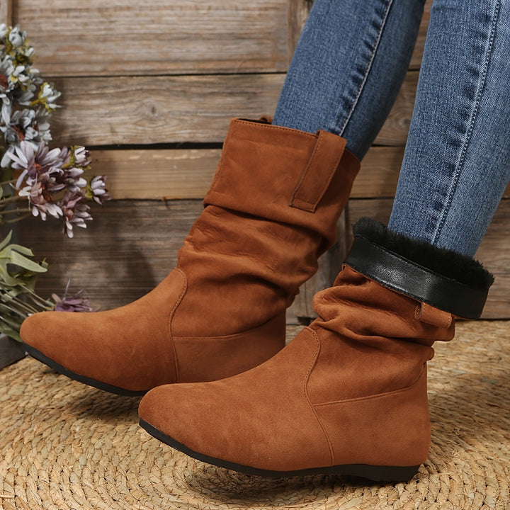 Casual Warm Vegan Leather Suede Flat Boots for Women | Ideal for Autumn/Winter