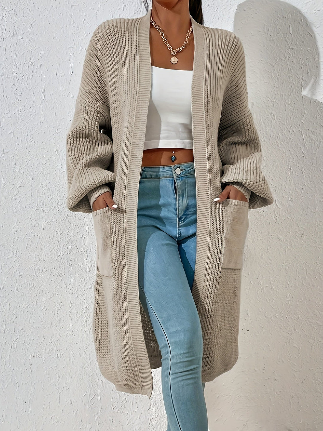 Casual Drop Shoulder Knitwear Cardigan with Pockets for Women | Perfect for Casual Days