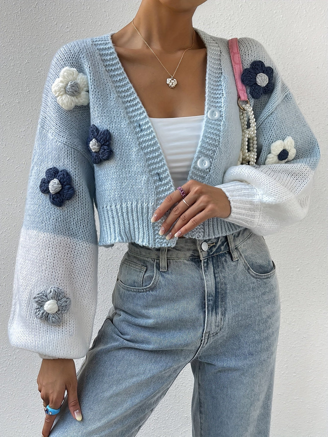 Stylish Floral Decor Warm Cotton Knitwear Cardigan for Women | Perfect for Casual Days