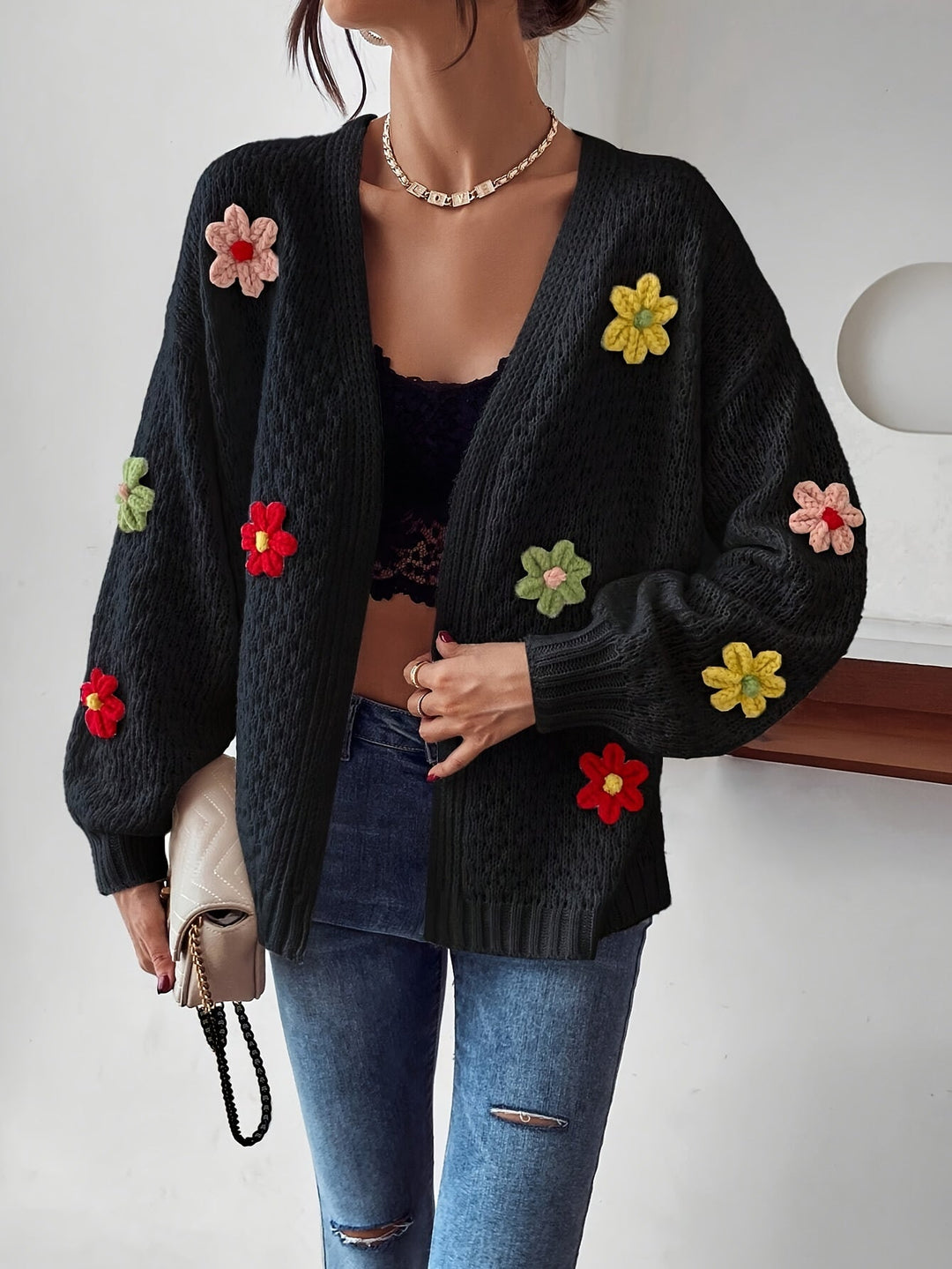 Stylish Floral Texture Wool Knitwear Cardigan for Women | Perfect for Casual Days