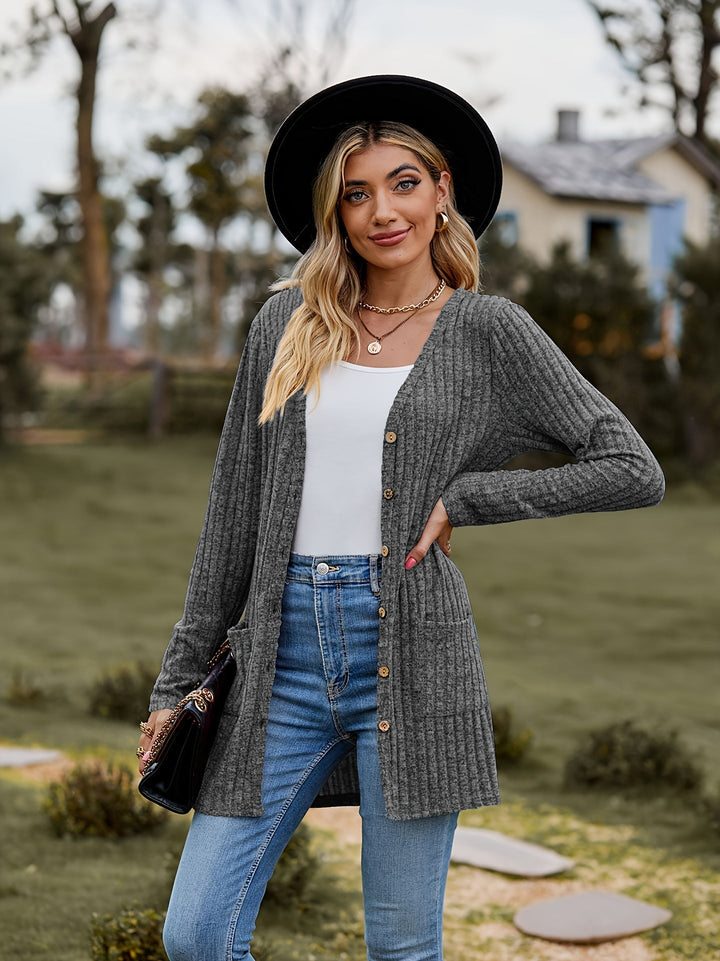 Casual Warm Ribbed Cotton Knitwear Cardigan for Women | Perfect for Casual Days