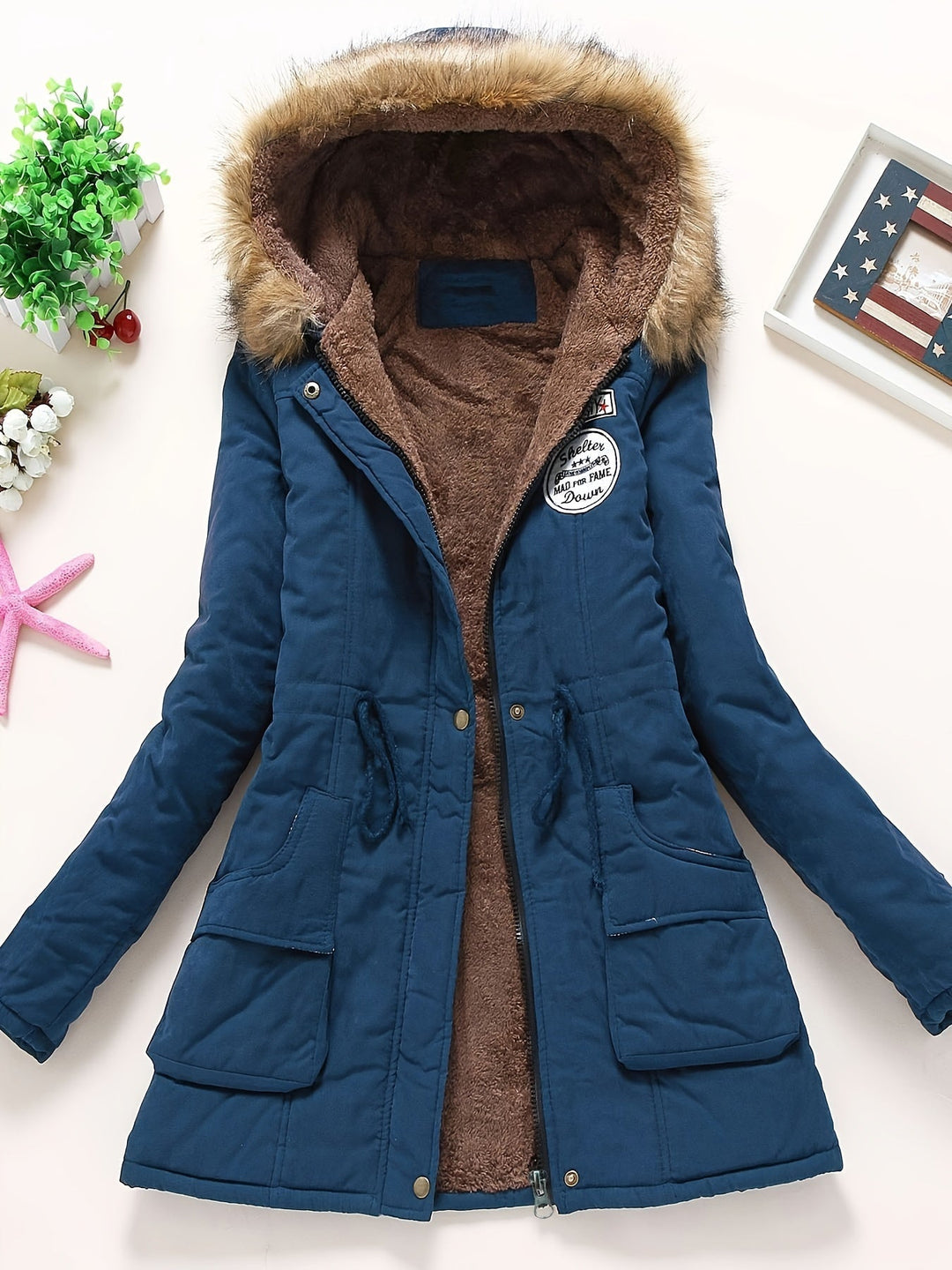 Women's Warm Fleece-Lined Hooded Winter Jacket with Faux Fur Collar | Ideal for Autumn/Winter