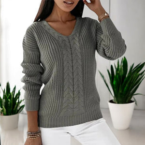 Women's Casual Warm Knitted Sweater with V-Neck | Ideal for Autumn/Winter