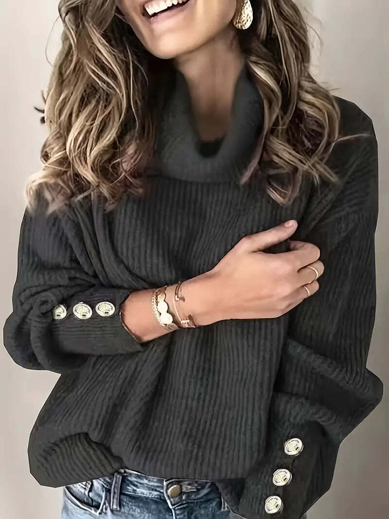 Casual Black Cotton Turtleneck Sweater for Women | Perfect for Casual Days