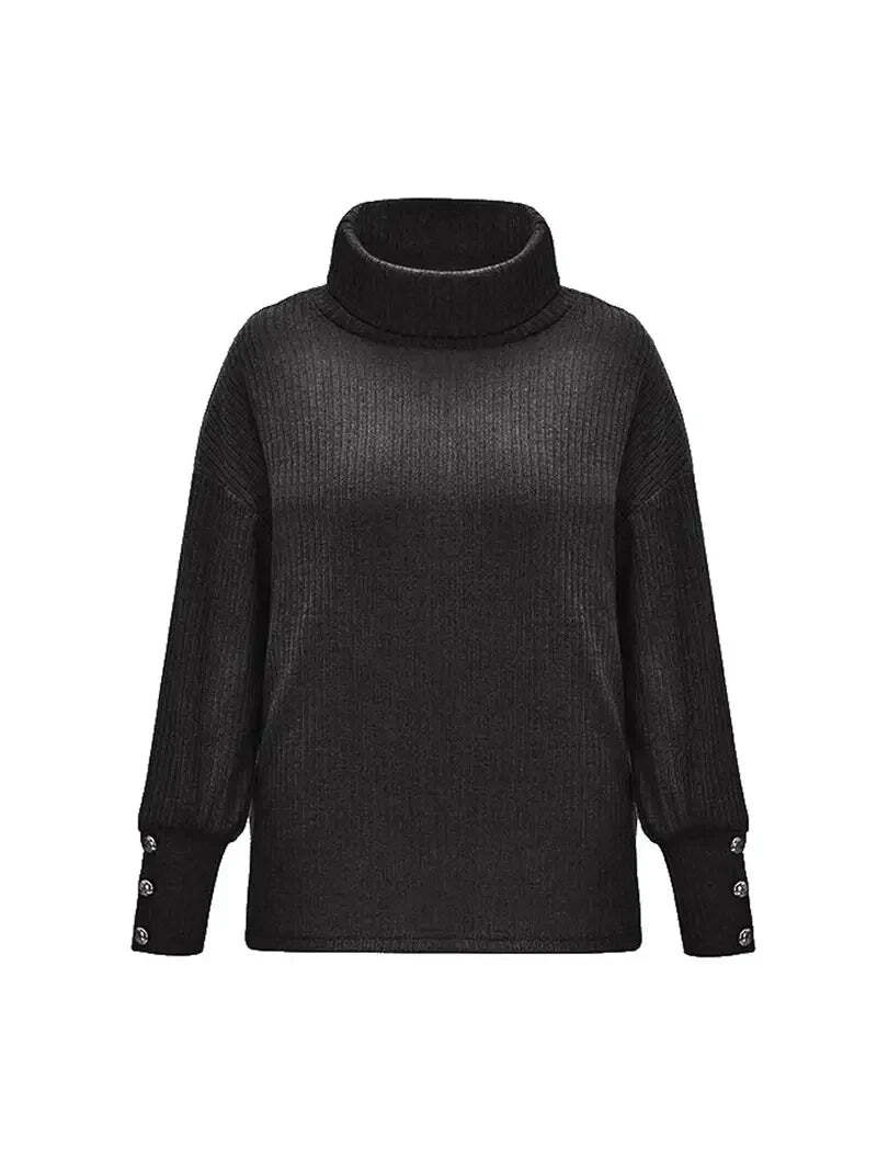 Casual Black Cotton Turtleneck Sweater for Women | Perfect for Casual Days