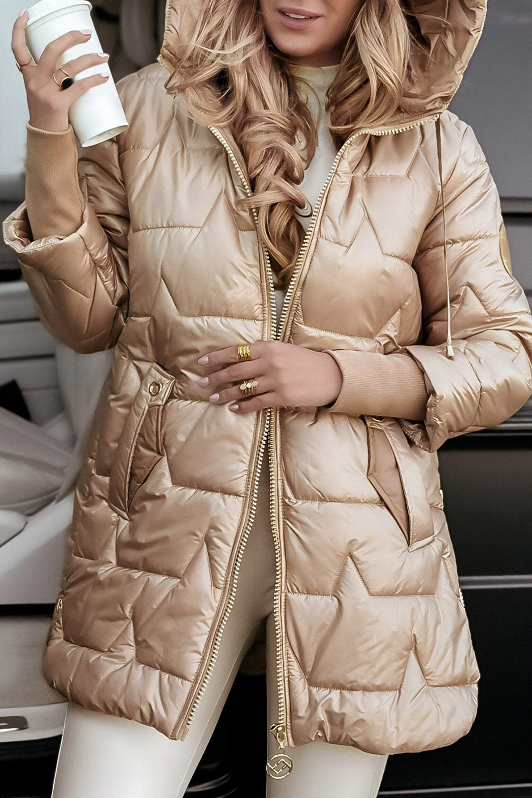 Women's Mid-Length Padded Winter Down Jacket with Hood | Ideal for Autumn/Winter