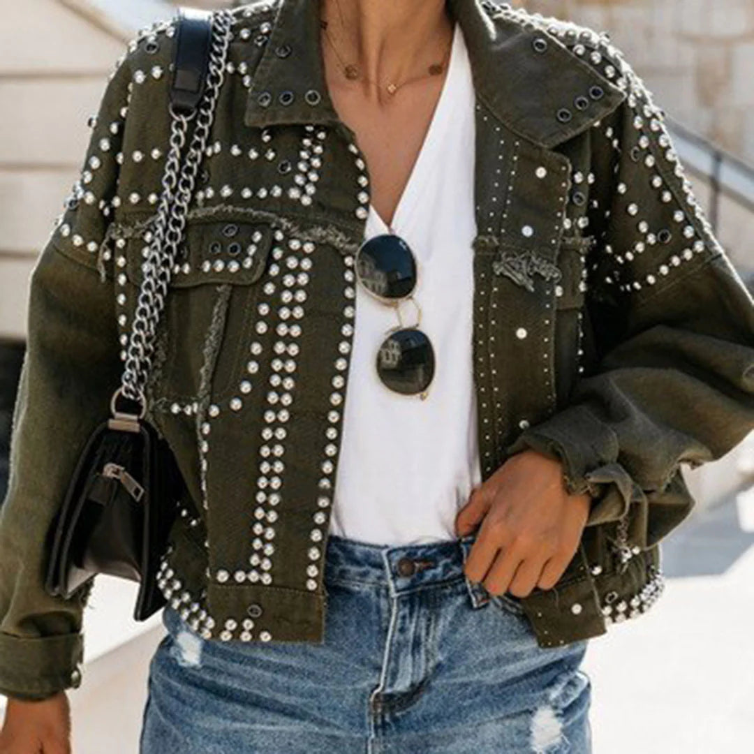 Stylish Retro Vegan Leather Jacket with Pearls for Women | Perfect for Casual Days