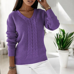 Women's Casual Warm Knitted Sweater with V-Neck | Ideal for Autumn/Winter