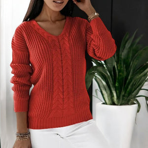 Women's Casual Warm Knitted Sweater with V-Neck | Ideal for Autumn/Winter