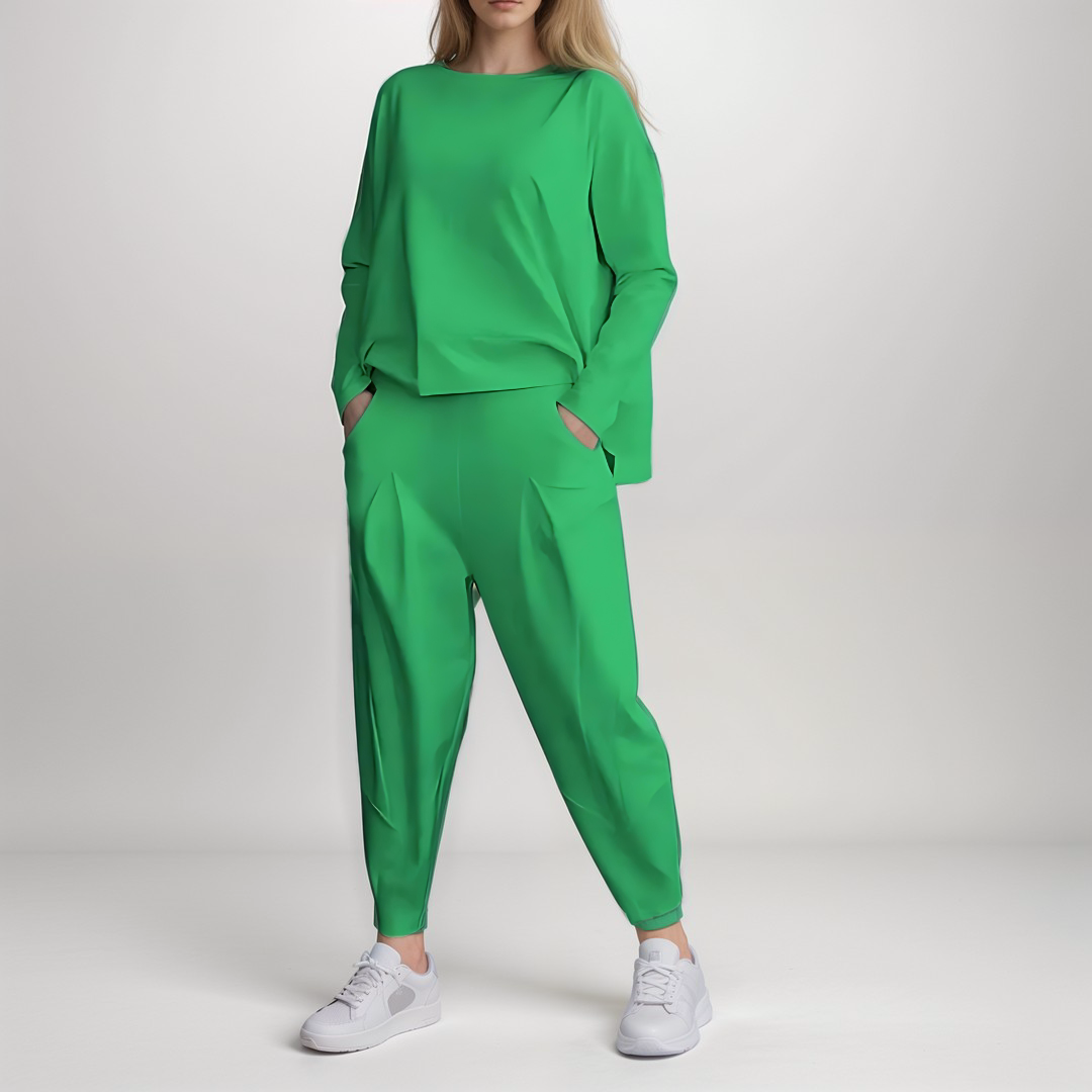 Women's Two-Piece Set Solid Colour Long Sleeve Sweater and Ankle-Length Pants | Ideal for Autumn/Winter